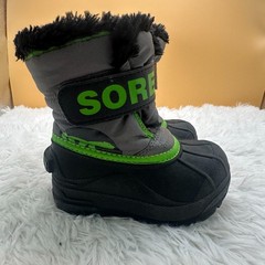 Sorel Snow Commander Boots Unisex Kids Sz 7 Black Green Grey Snow Shoes Faux Fur