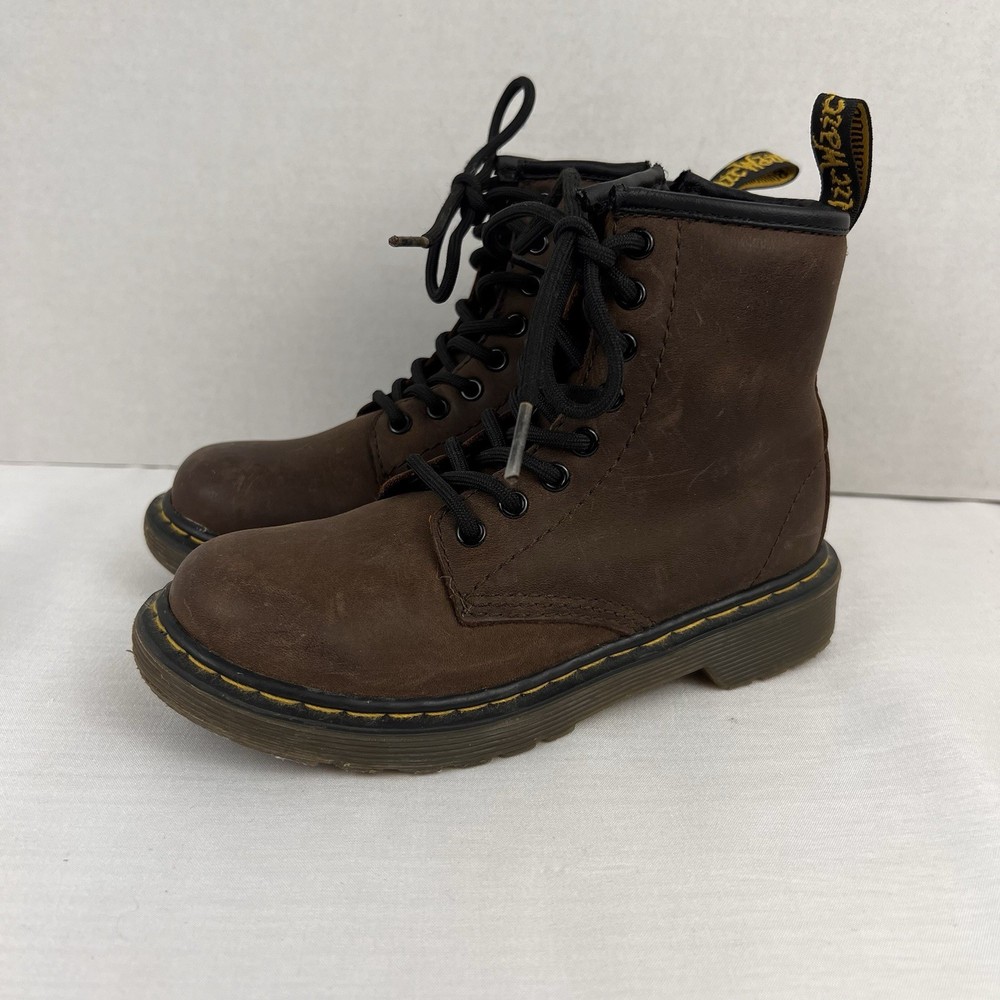 Dr. Martens Delaney AW004 Boots Side Zip Kids Grunge Combat Brown Youth 12 EU 29