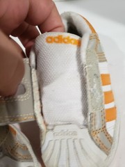 Adidas sneaker Toddler 5c Laceless. Grey Orange White Shell Toe Adi Fit size 5c