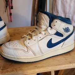 Jordan Air Jordan 1 Mid Unisex Kids Sneaker US 5 White/Blue Leather Lace