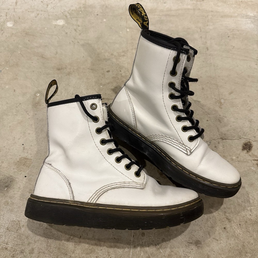 Dr Doc Martens Zavala White Combat Boots Side Zipper Youth Size 6 Unisex