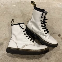 Dr Doc Martens Zavala White Combat Boots Side Zipper Youth Size 6 Unisex