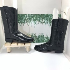 Justin Roper Black Leather Western Boots Youth Junior Size 4 1/2 B