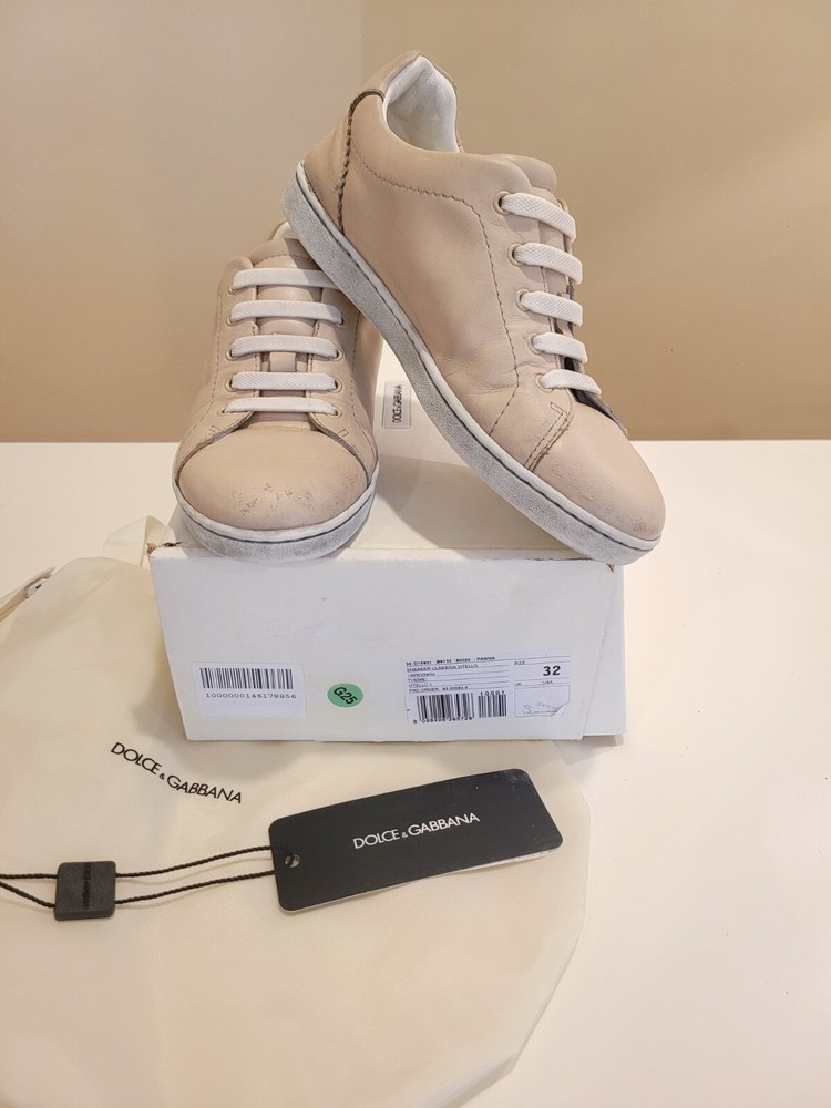 Dolce & Gabbana beige leather logo trainers size 32EUR/kids‘ 1US