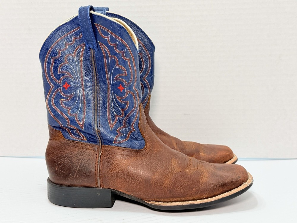 Ariat Kids Quickdraw Western Cowboy Boots Brown Blue Leather Size 5.5
