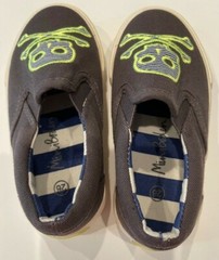Mini Boden (sz 26/ 9.5US) Skull Slip On Sneakers in Gray/Neon Green & Navy Blue