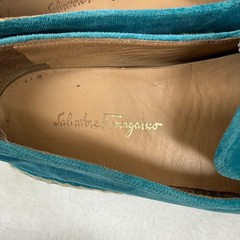 Salvatore Ferragamo Teal Velvet Espadrille Loafers Gold Buckle Italy EU 28 0W