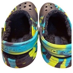 Crocs Kids Classic Lined Marbled Clog Blue Yellow Black Fleece Size C8