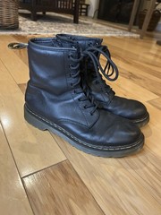 Dr. Martens Youth Black Leather Lace-Up Side Zip Boots