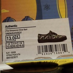 New Vans x The Simpsons Glow Bart Halloween Authentic Kids VN0A3UIV0GY Size 13K
