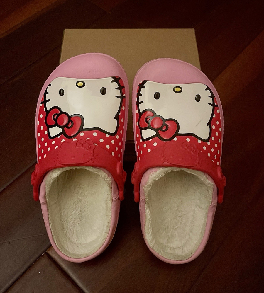 Crocs Hello Kitty Lined Clog Slip On Polka Dot Red/Pink/White Kids US 12