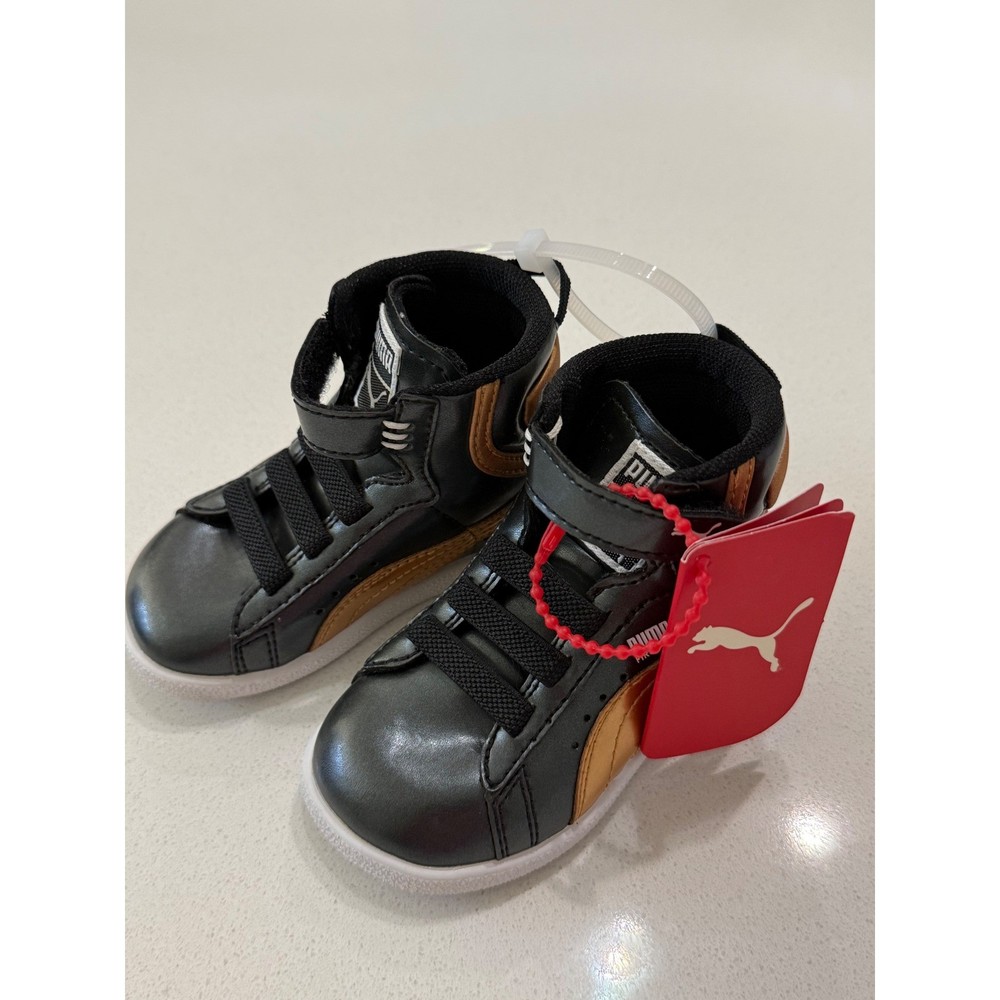 Puma First Round Toddler High Top Sneakers Black Gold US 4 Kinder-Fit New