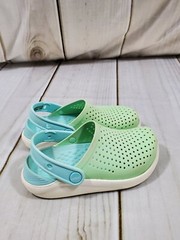 CROCS LITERIDE CLOGS CHILDREN 13C SHOES GREEN BLUE SLIP ON COMFORT WATERPROOF