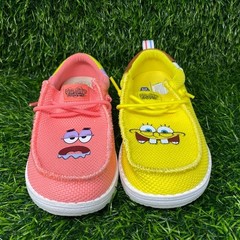 Hey Dude Sponge Bob & Patrick Kids Size 3J Yellow and Coral Casual Shoes 2222