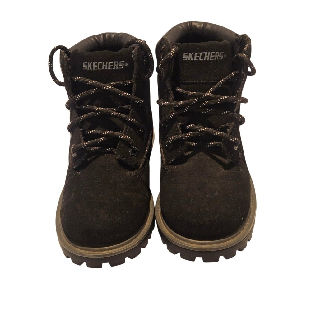 Skechers Adventure Kids Black Work Boots Lace Up Lug Sole Size 12