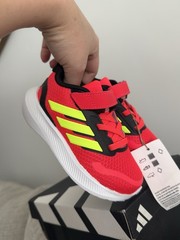 adidas Unisex Kids Red/Black/Yellow Mesh Hook & Loop Low Top Sneakers Logo