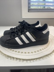 Adidas Superstar Core Black White Sneaker Youth 7, Womens 8.5, Mens 7