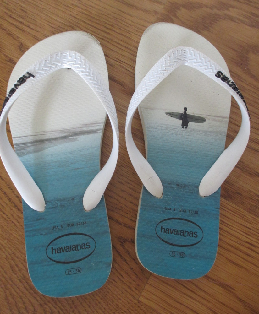 HAVAIANAS Kids White SURFER Thong FLIP FLOPS Sandals Summer BEACH Ocean 5 37/38