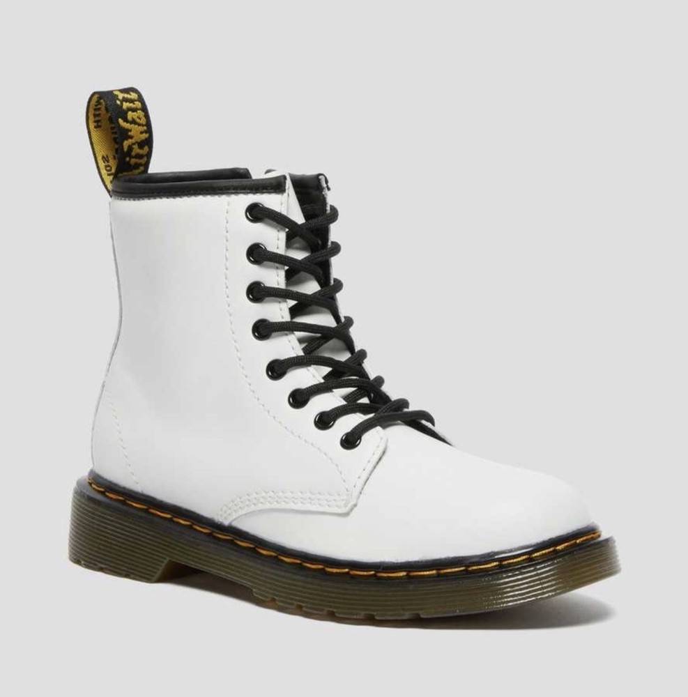 Doc Dr Martens White Lace Up Boots 1460 Size 3 Junior Youth Leather Grunge