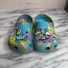 Crocs Classic Marbled Tie Dye Clogs Blue Pink Yellow Toddler SzJ 2 Girls Slip On