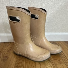 Bogs K RNBT GLITTER Waterproof Glitter Beige Youth Rain Boots Size 6, Euro 39