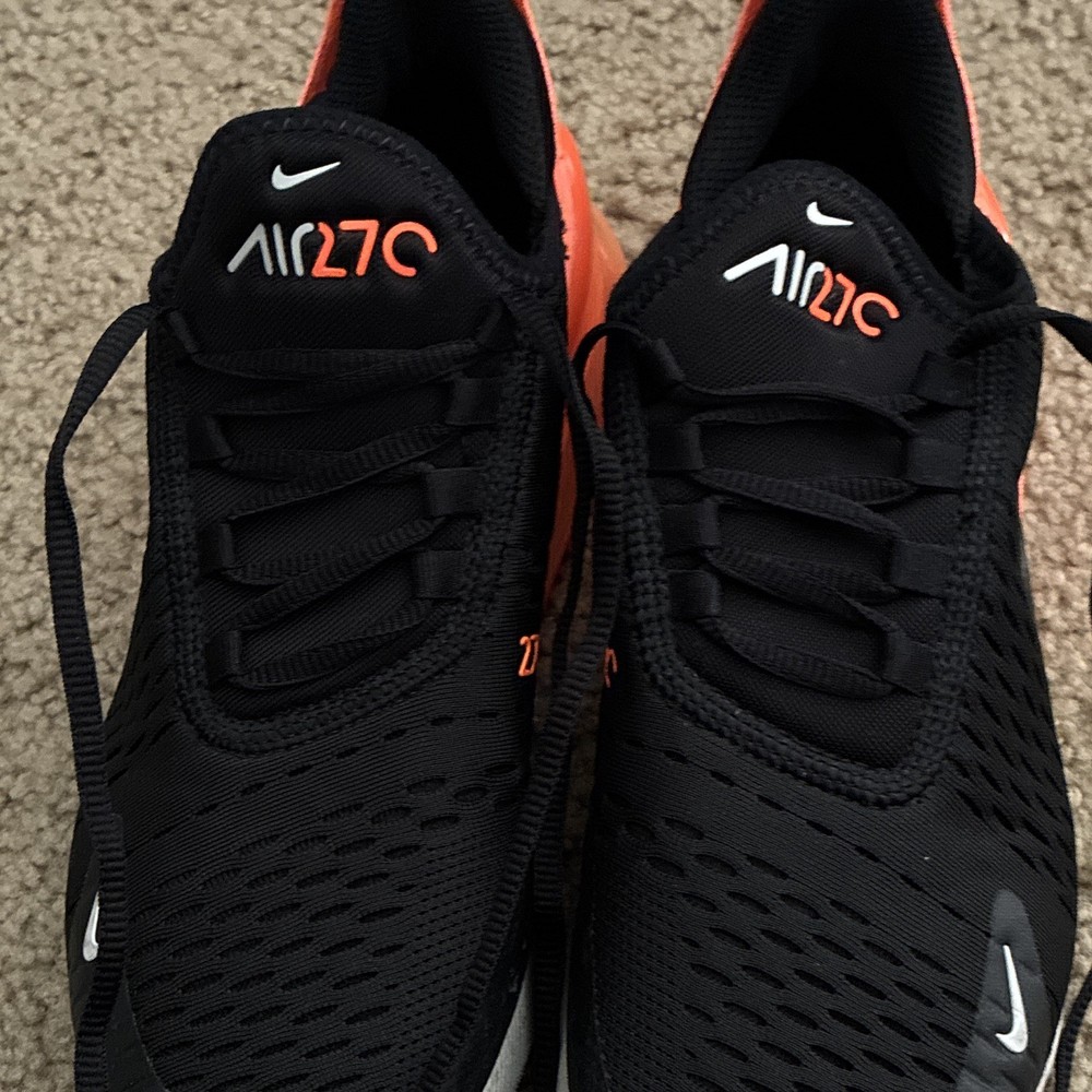 Nike Air Max 270 GS Black Orange Low Top Mesh Sneaker Kids 6.5Y 943345-037