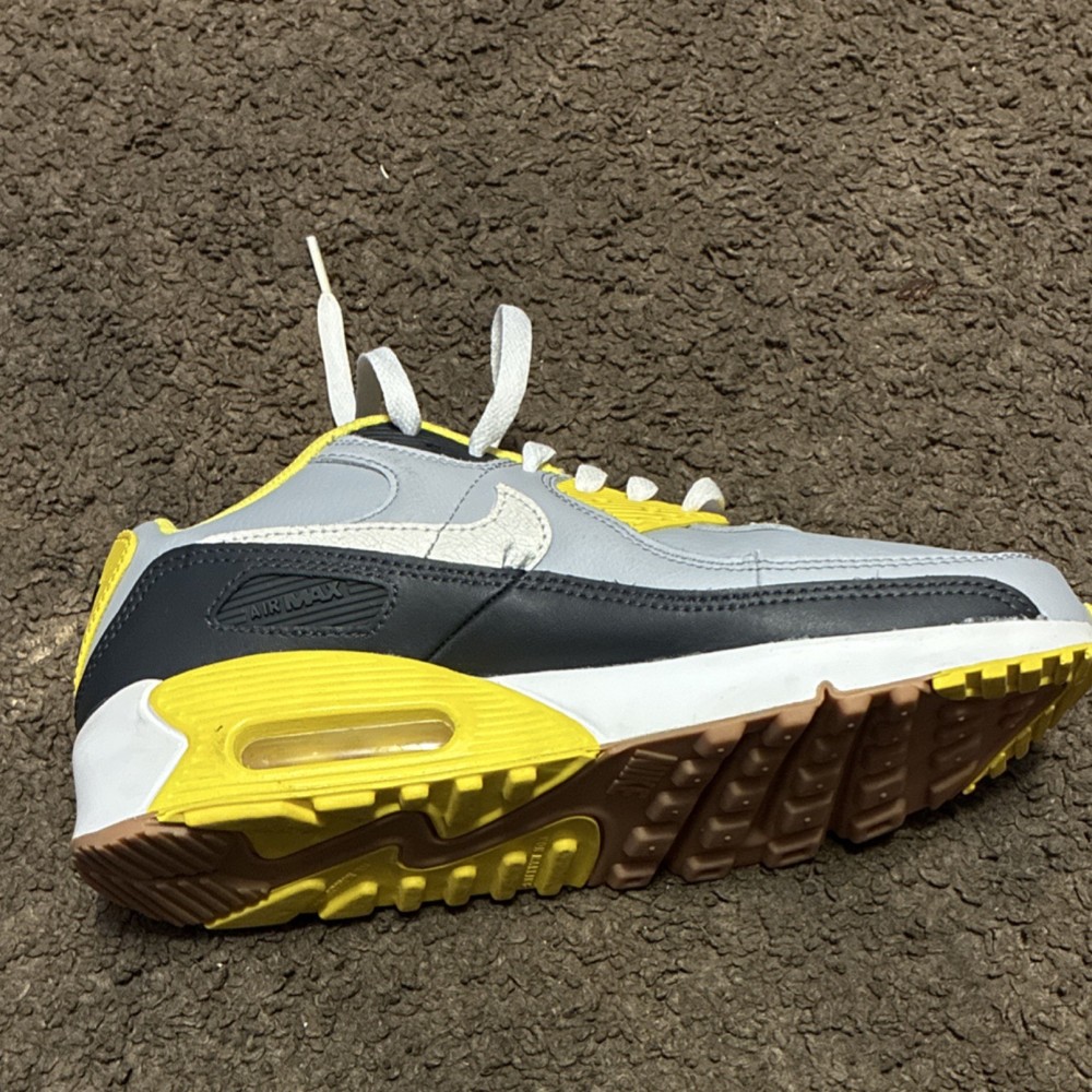 Nike Air Max 90 Kids Gray Yellow White Black Leather Sneakers Lace Up Athletic