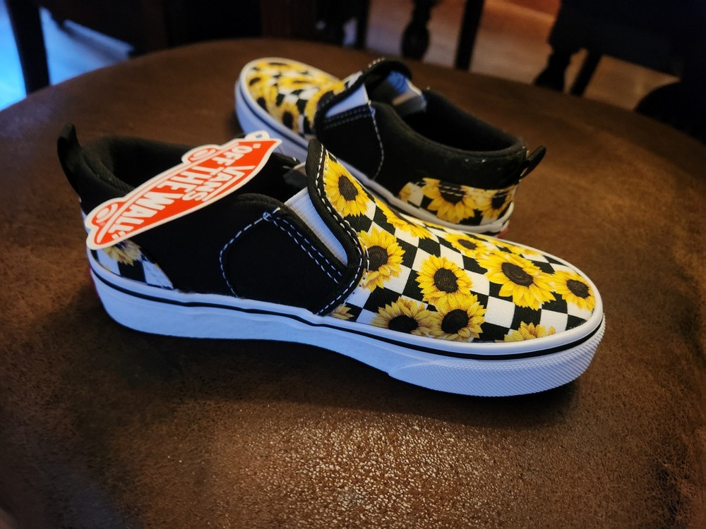 Vans Asher Checker Sunflower Slip On Comfort Skate Sneakers Shoes Size 13 missy