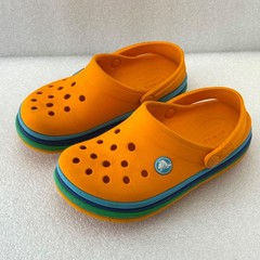 Crocs Rainbow Stripe Classic Clogs Orange Little Kids C12 Green Blue Band GUC