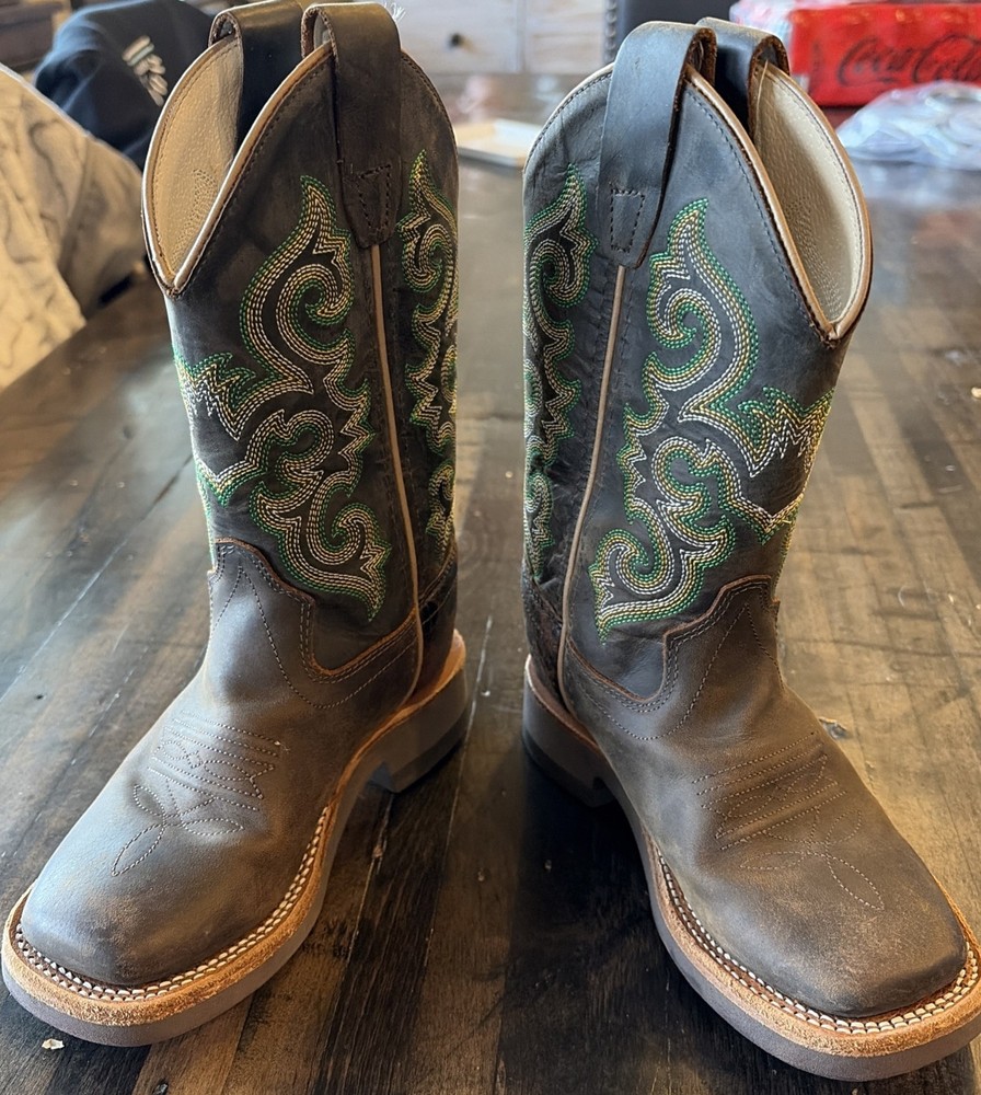 Old West Brown Leather Kids Boots