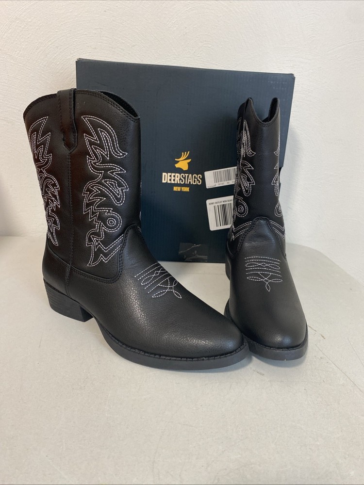 Open Box Deer Stags Ranch Boots Kids Size 5 Black Western Cowboy