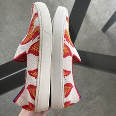 Rothy’s The Kid Red, Yellow White Flames Knit Washable Slip On Sneakers Size 2