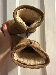BEARPAW Emma Suede Wool Blend Lined Zip Ankle Bootie – Brown US 7Toddler