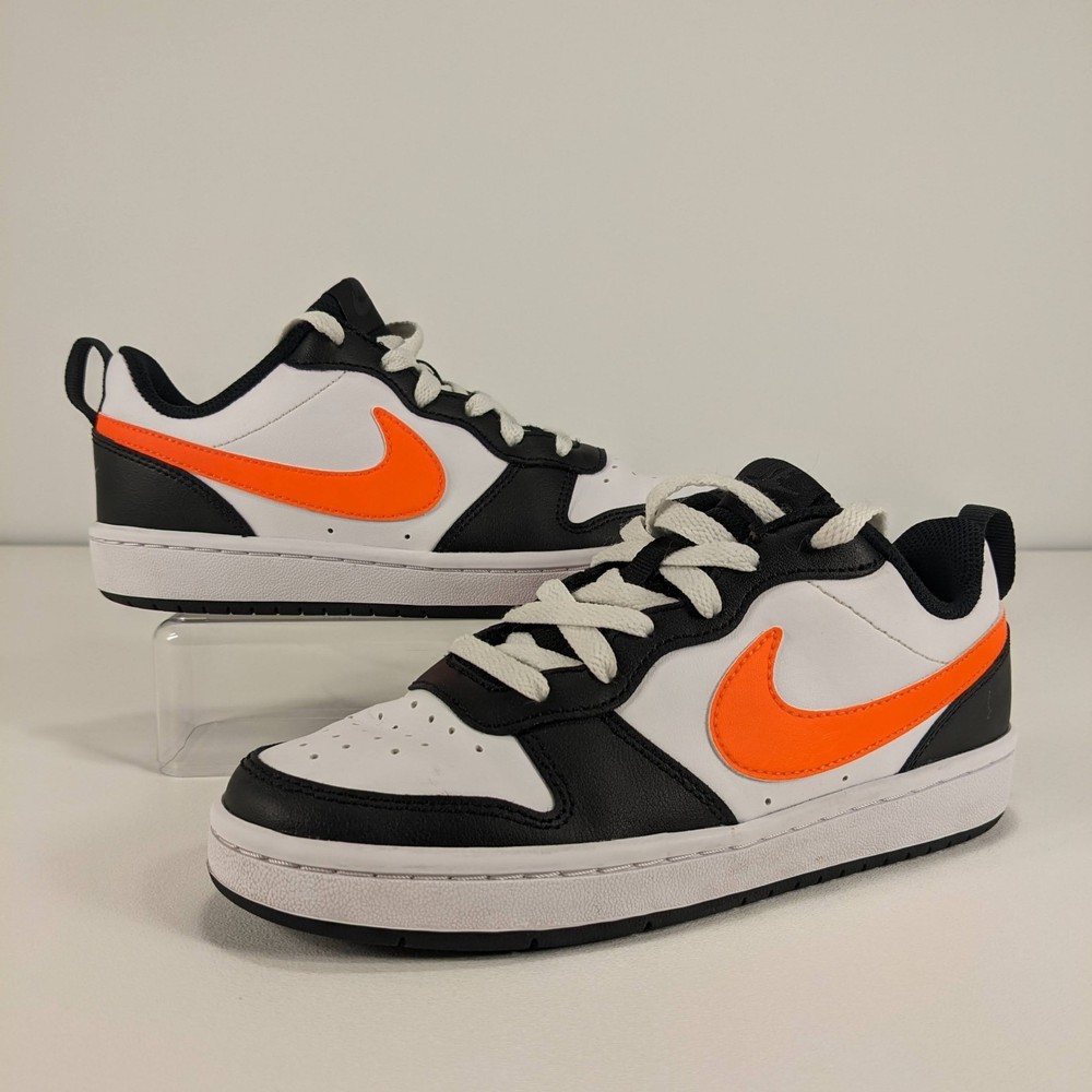 Nike Size 4Y GS Court Borough Low 2 White Black Orange BQ5448-115