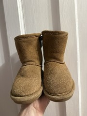 BEARPAW Emma Suede Wool Blend Lined Zip Ankle Bootie – Brown US 7Toddler