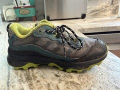 🏔️Merrell Moab Speed Low Waterproof Hiking Shoes Deep Green/Black Kid Sz:10.5