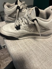 Jordan 4 Retro IB4388-100 Leather Sneaker White Gray Black Red 2Y Unisex Kids