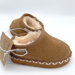 Bearpaw Toddler Hickory Brown Suede Wool Lined Slippers Embroidered Trim Size 6
