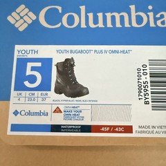 Columbia Youth Bugaboot Plus IV Omni-Heat Waterproof Boots Black Size 5