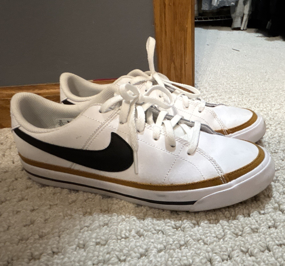 Nike Court Legacy GS White/Black Low Top Leather Lace-Up Sneakers Kids 7Y