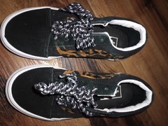 Vans Old Skool sneakers black- leopard print faux fur side Kids Size 13