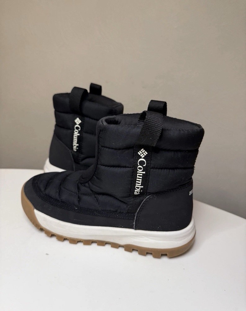 Columbia Snowtrot Mid Waterproof Pull On Boot Black Insulated Fleece Youth 3