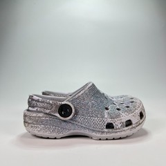 Crocs Gray Classic Clogs Glitter Sparkle Slip On Shoes 206992 Youth Size C9