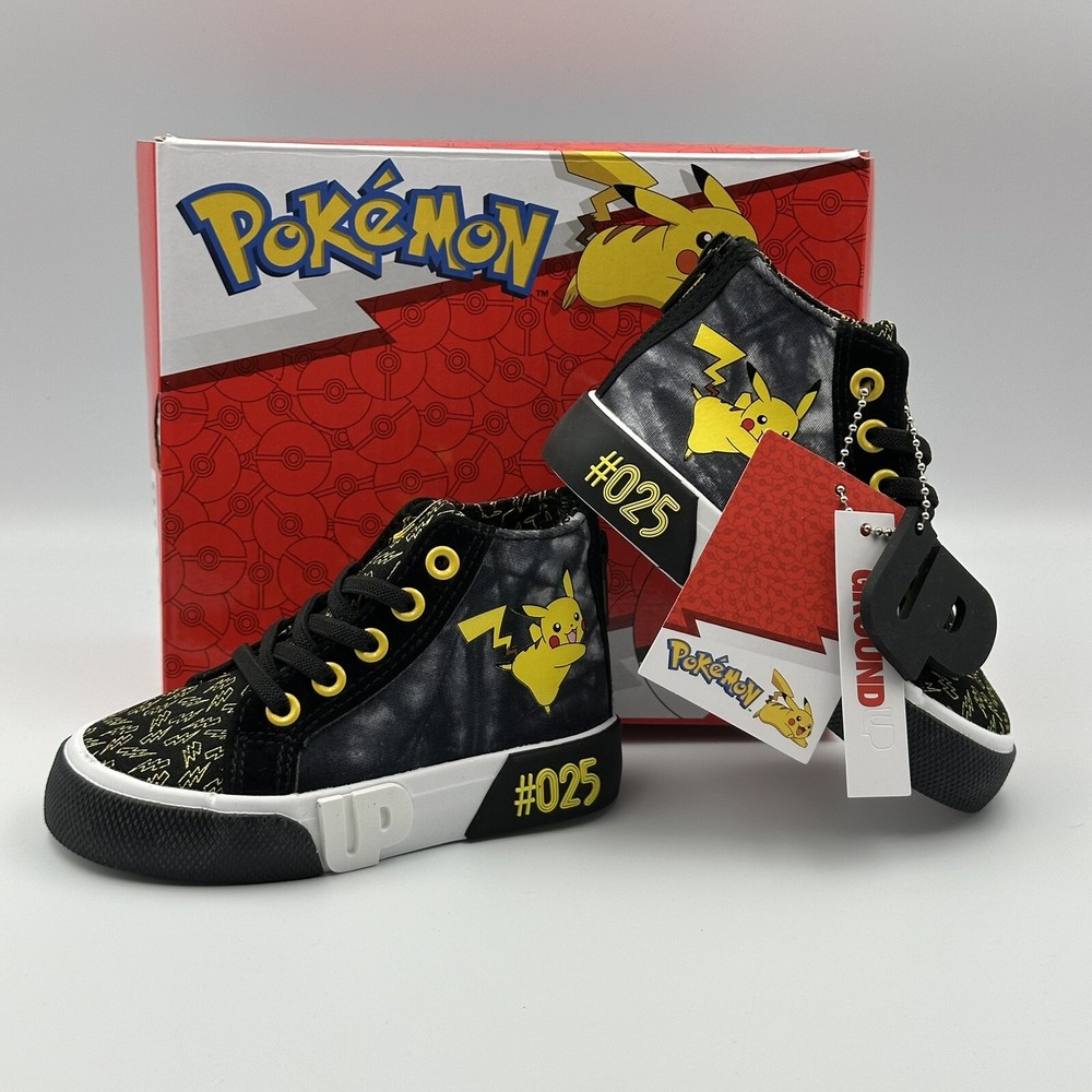 Pikachu Pokémon #025 High-Top Sneakers Size 7 Kids Black Lightning Design