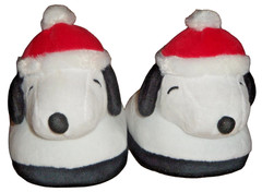 Peanuts Snoopy 3D Christmas Scuff Slippers Toddler 7/8 Plush Santa Slip-Ons New
