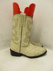 Rodeo Kids Cream Leather Ostrich Print Western Cowboy Boot Size 19.5 MEX