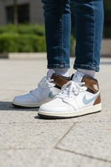 Nike Air Jordan 1 Mid SE, White/Blue Grey-Black, Kid’s Size: 6Y, FQ8162-142