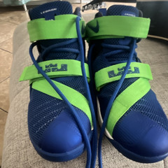 Nike LeBron Unisex Kids Mid Top Sneaker Blue/Green/White 4.5Y 776471-441