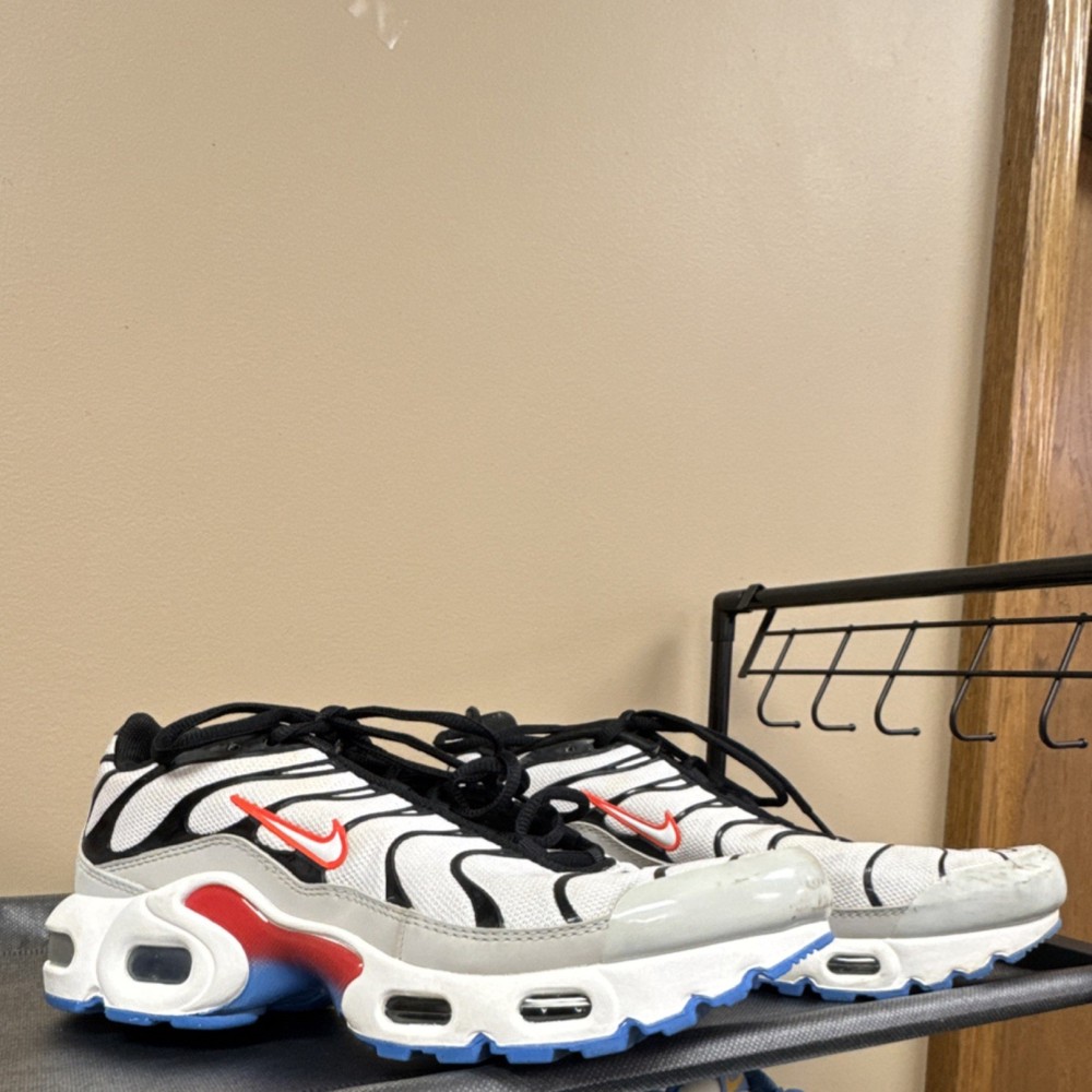 Nike Air Max Plus GS White Black Red Blue Unisex Kids Sneakers 7Y Mesh