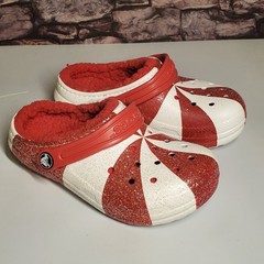 Crocs Child Classic Holiday Fuzzy Lined Clogs Peppermint Swirl Shoes Size C13